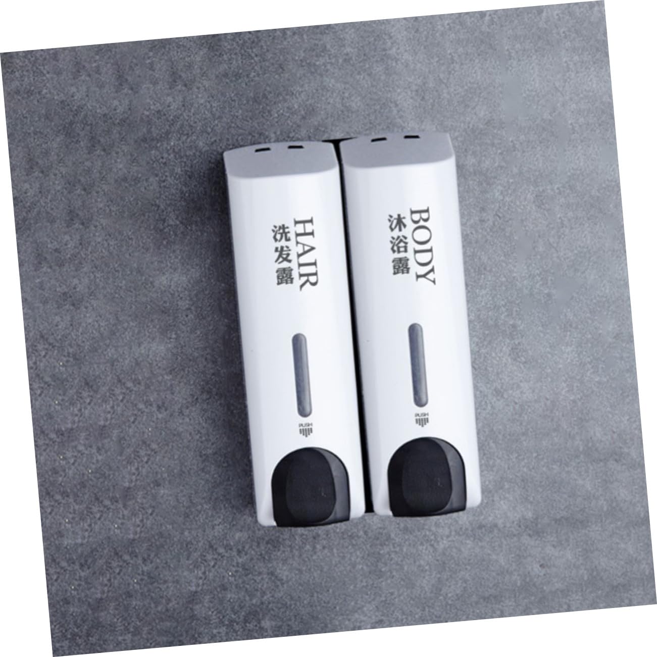 Dispensador De Champú y Jabón De Pared Recargable Doble Cabeza, Plástico Blanco, Botón De Presión Ergonómico, para Baño y Cocina, Sin Taladro, 1 Unidad