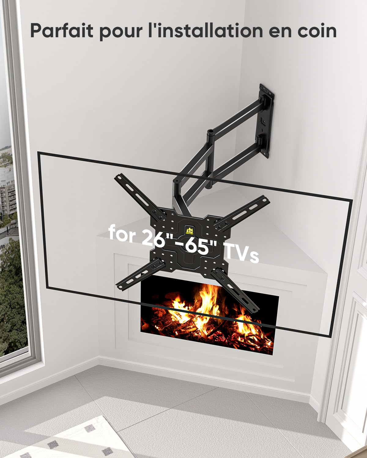 FORGING MOUNT Support Mural TV à Longue portée Support TV d'angle pour TV de 26 à 65 Pouces, Bras Extensible de 1035 mm avec Fixation Murale TV Paysage ou Portrait, VESA Max 400x400mm, jusqu'à 35kg