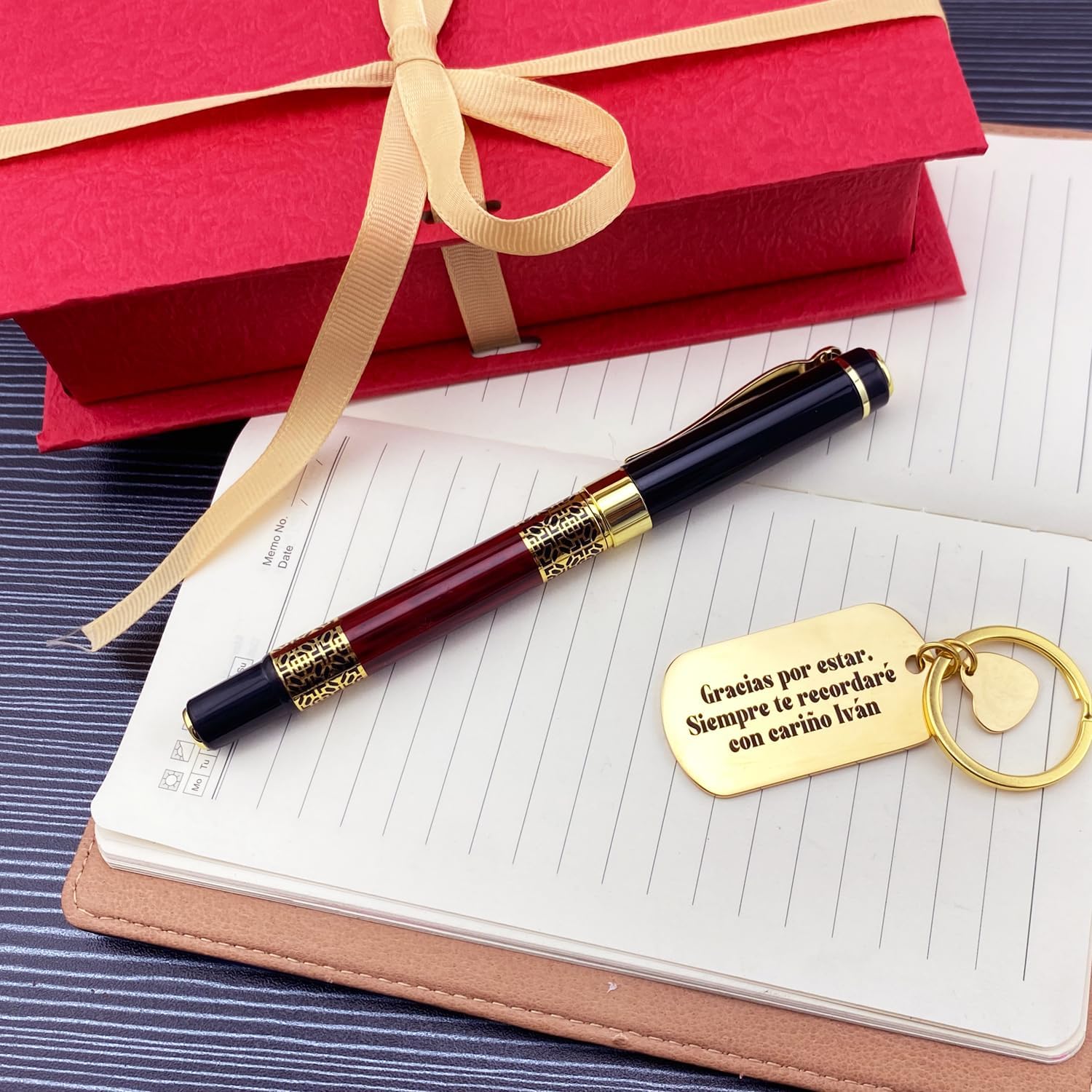 Yastar Personalized Gift Pen with Custom Keychain Engraved Team Name, Phone Number, Slogan Nice Gift for Office, Executive Business Friends Family Colleagues