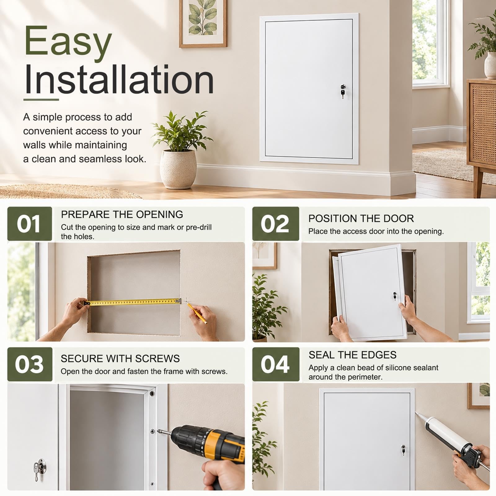 Panel de Acceso de Aluminio con Cerradura para inspección de Pared, Montaje a RAS, pintable, Ideal para Uso doméstico y Comercial