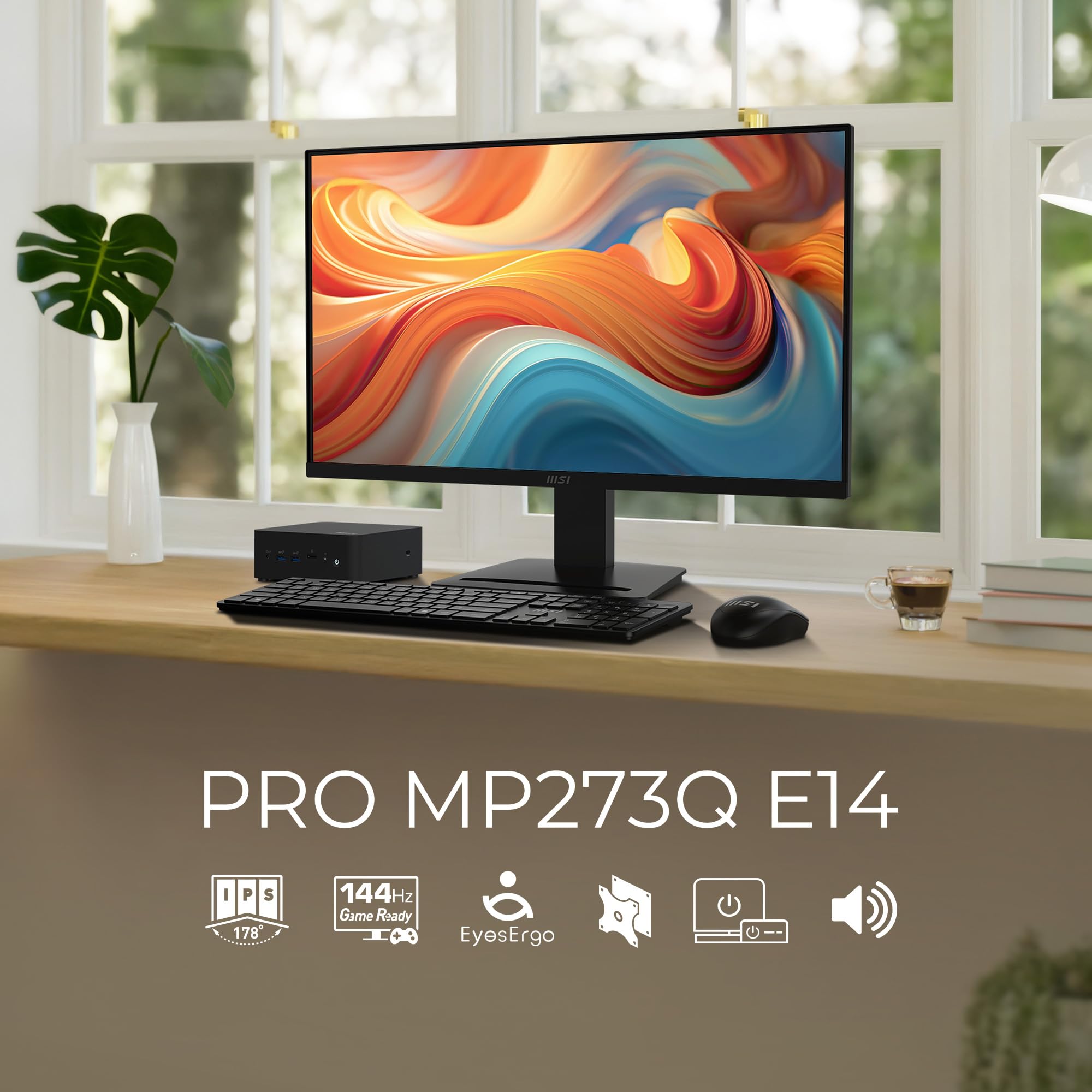 msi Pro MP273Q E14 Pantalla de Ordenador IPS 27" 2560x1440 (QHD), 144Hz, sincronización adaptativa, HDMI, Puerto DP, Montaje VESA, inclinable, Altavoz, 1 ms, Negro