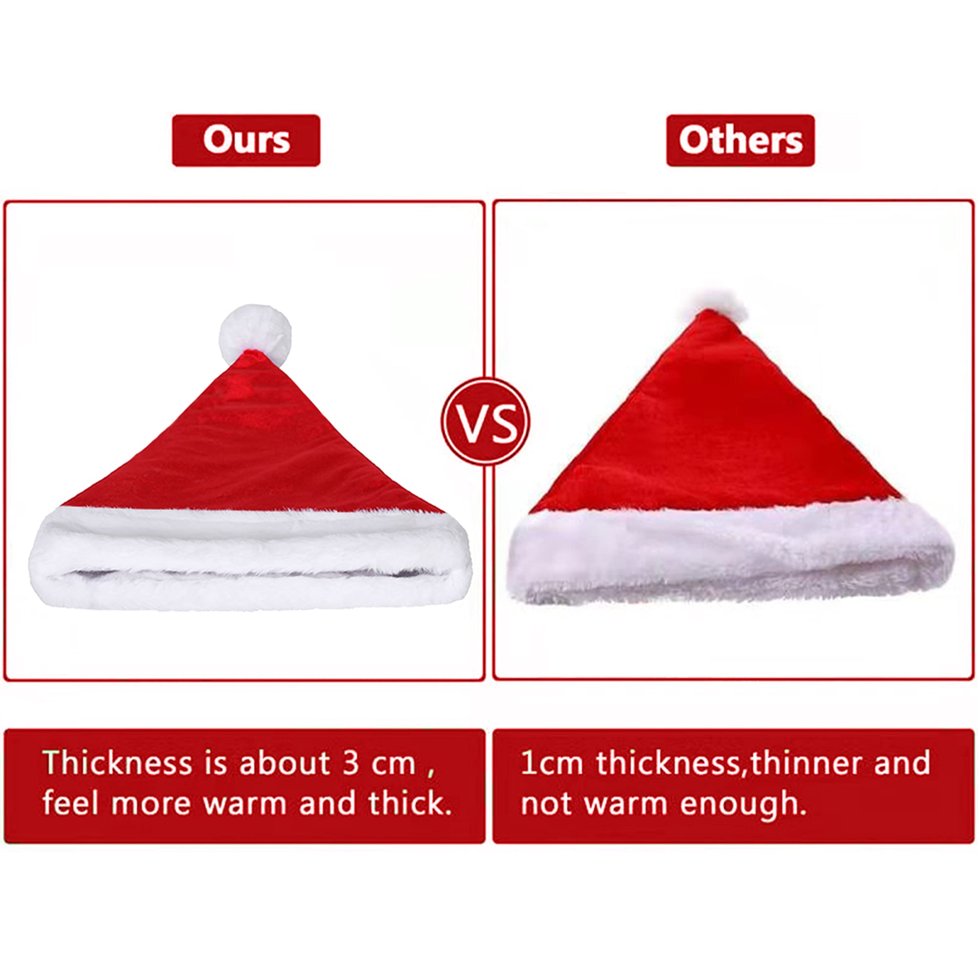 Weihnachtsmannmütze, Nikolausmütze für Erwachsene, Unisex Samt Komfort Rot Weihnachtsmütze Hüte Extra Dicker Klassischer Plüsch für Weihnachten Neujahr Festlich Urlaub Party Supplies