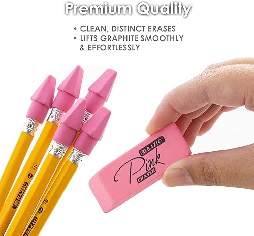 Miniatura 5 de BAZIC - Juego de borradores rosados + borradores con parte superior de lápiz (paquete de 15), borradores de bloque, tapas de punta de flecha, sin