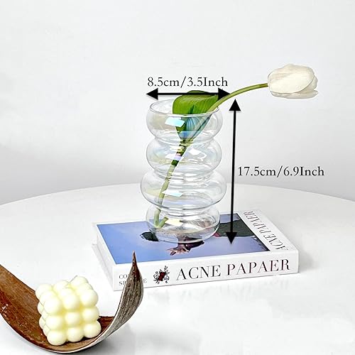 Miniatura 4 de BLOFLO - Florero hidropónico de vidrio transparente, florero de vidrio transparente iridiscente de 7 pulgadas, florero floral de vidrio geométrico