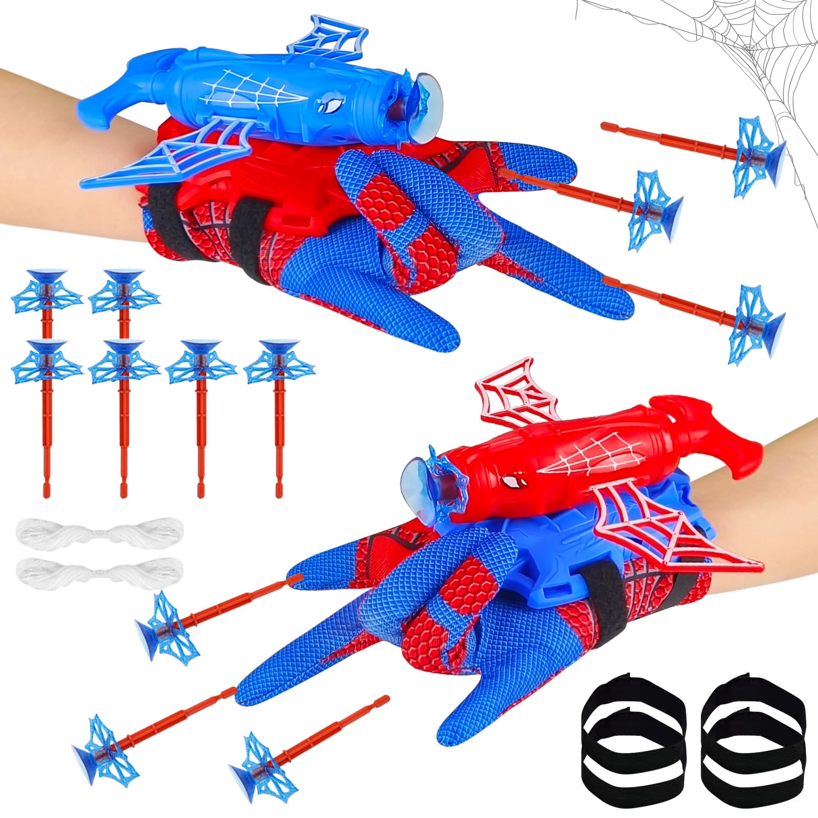 TISMHGKU Set di 2 Spiderm Guanti per Bambino, Launcher Glove Spara Ragnatele, Giochi Spiderm 3 4 5 6 7 Anni, Giocattolo da Polso Cosplay Supereroe, Regalo Compleanno e Feste Bambini