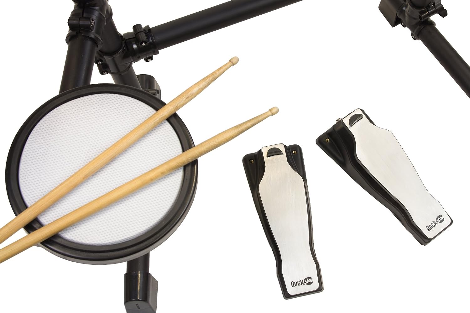 RockJam Mesh Head Kit, Eight Piece Electronic Drum Kit with Mesh Head, Easy Assemble Rack and Drum Module including 30 Kits, USB and Midi connectivity