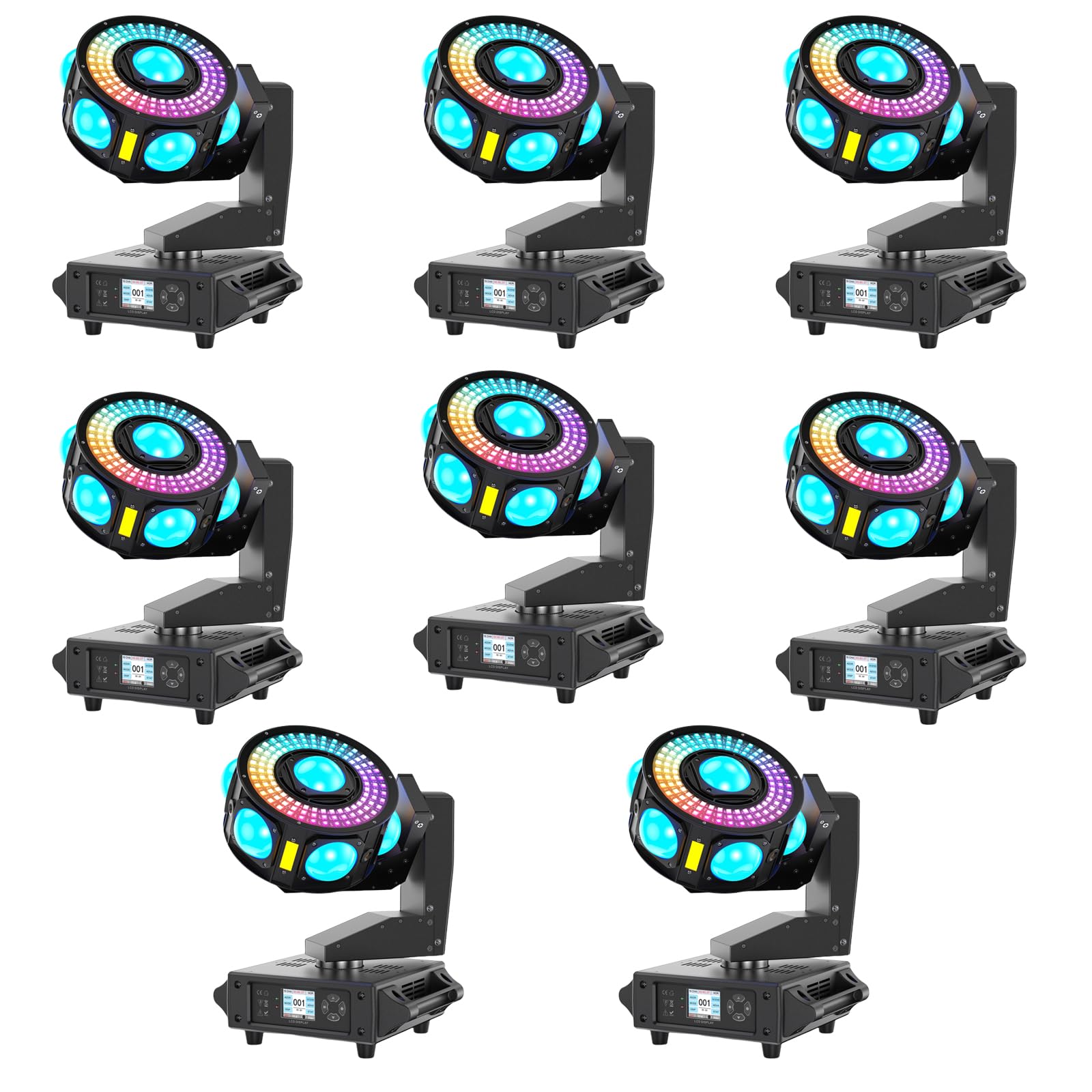 8 Pack 160W 3-Axis Moving Head Lights RGBW 540°Rotation DJ Light with Strobe Effects DMX512 19/25CH with Sound Activated Moving Head Beam Stage Light for Disco Wedding Parties Live Show Bar