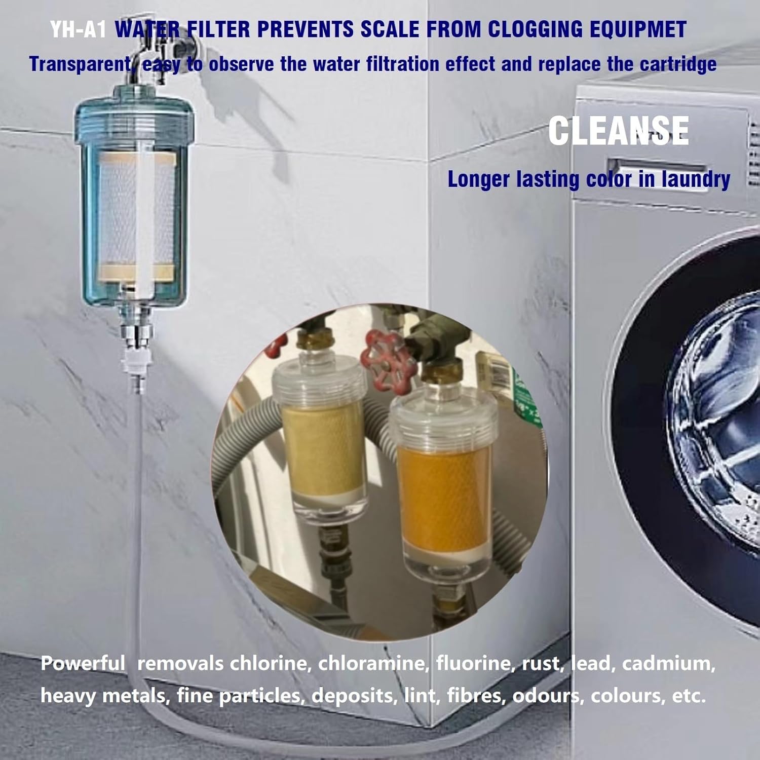 1 Micron High Density Washing Machine Water Filter, Visible Washer Water Filter System, 99.5% Removal of Chlorine Fluoride, Heavy Metals, Odor, Impede Scale, Relieve Dry Skin ACF Shower Filter - Image 5
