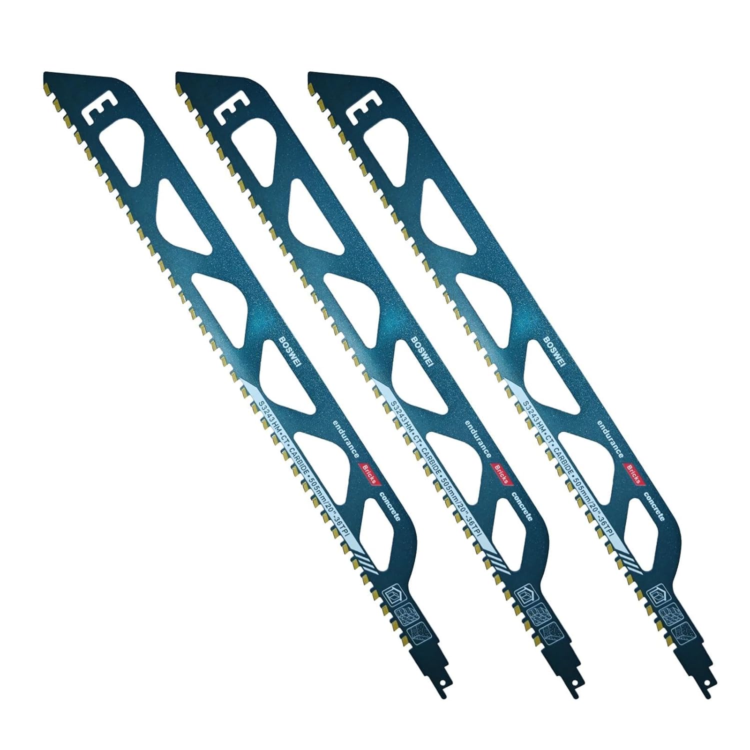 20 Inch Reciprocating Saw Blade, 36 TPI Teeth Tipped Cutting Recip Saw Blades, Demolition Masonry Hard Alloy Saw Blades with High Strength for Cutting Wood,Hollow Cement Brick,Porous(3PCS) 3 20 Inch