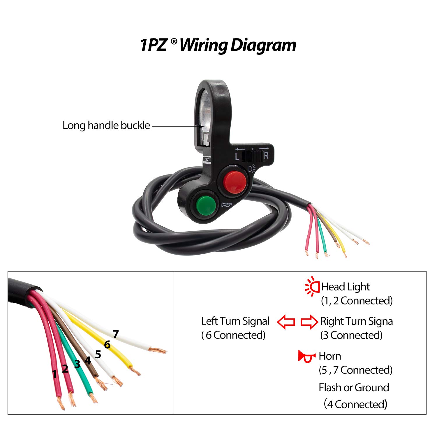 1PZ MS1-S01 7/8" Multi-Function Horn Turn Signal On/Off Light Switch + Flasher Relay + Horn Replacement for Honda Yamaha Suzuki Kawasaki Arctic Cat Motorcycle ATV Offroad
