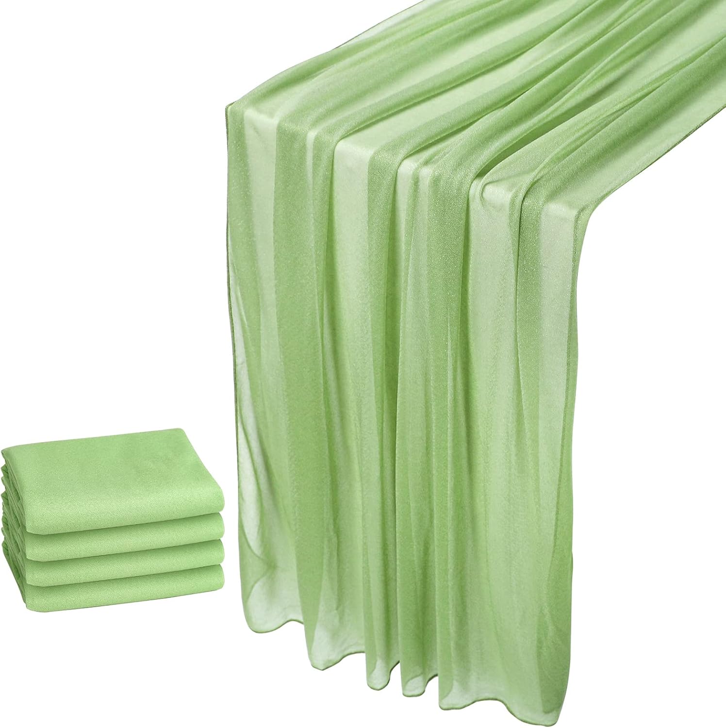 WELTRXE 4 Pack Sage Green Chiffon Table Runner 30x120