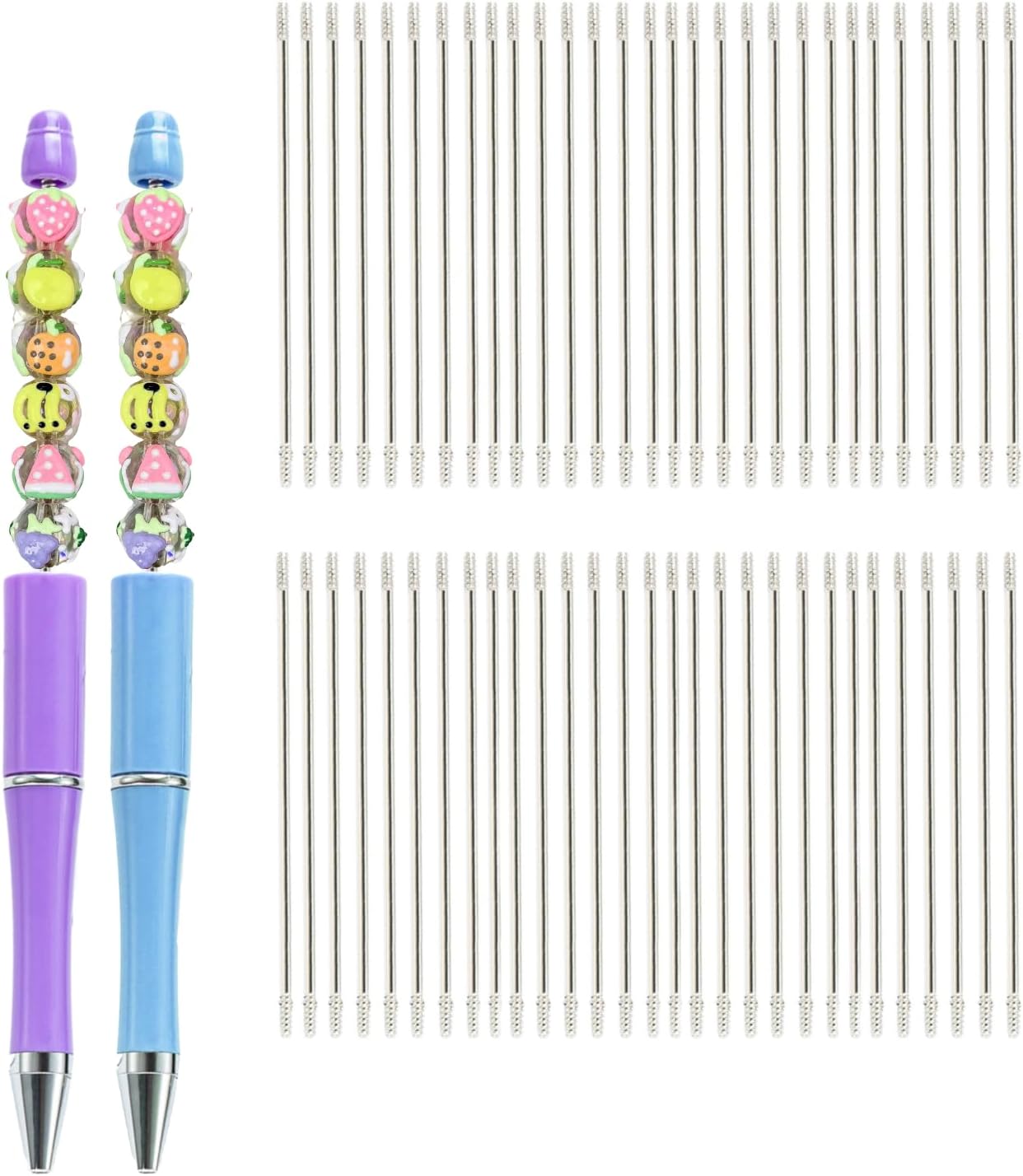 60PCS Beadable Jewelry Pen Rod Extender,Beading DIY Metal Blank Rod,Rustproof Stainless Steel Bead Rod Replacement Bead Pen Rod for Repair Craft 4.61 inch
