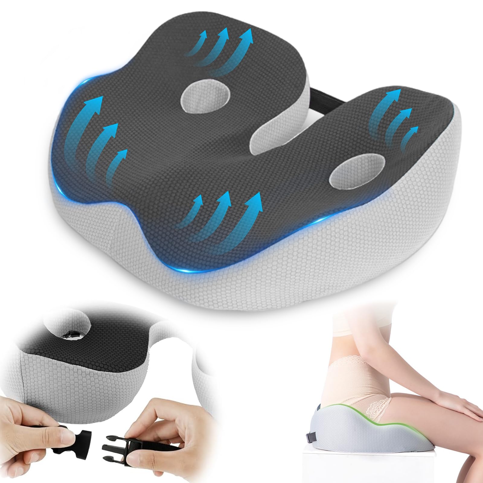 Memory Foam Seat Cushion, Ergonomic Coccyx Cushion, Office Chair Seat Cushion Pad for Long Sitting, Orthopaedic Chair Cushion Comfort Support for Tailbone Sciatica Pain Relief, Hemorrhoid Cushion