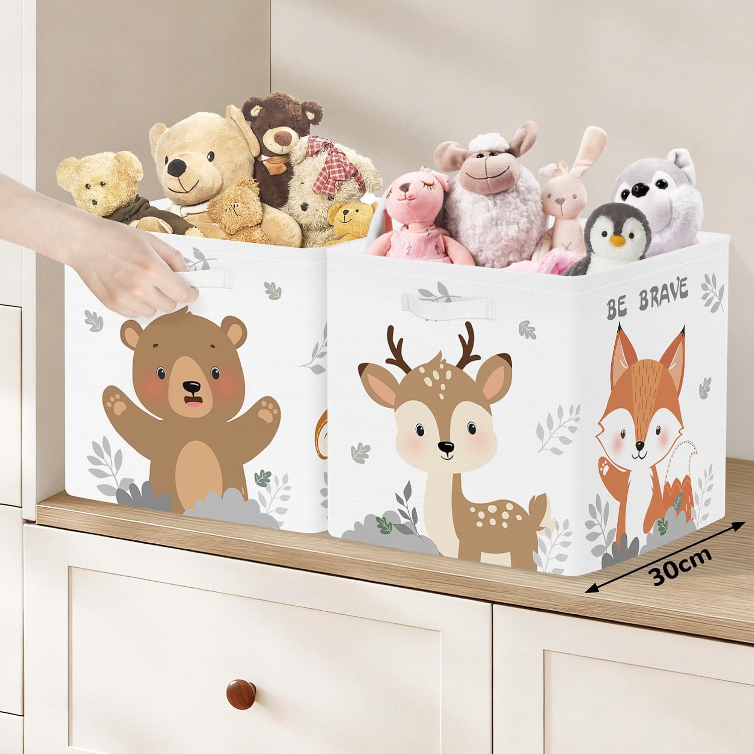 Clastyle Cute Animals Storage Cube Organizer Set Leaves Closet Clothes Cube with Metal Frame Foldable Parents Organizer Storage Basket for Book Toy,Fox Deer,11.8x11.8x11.8 in