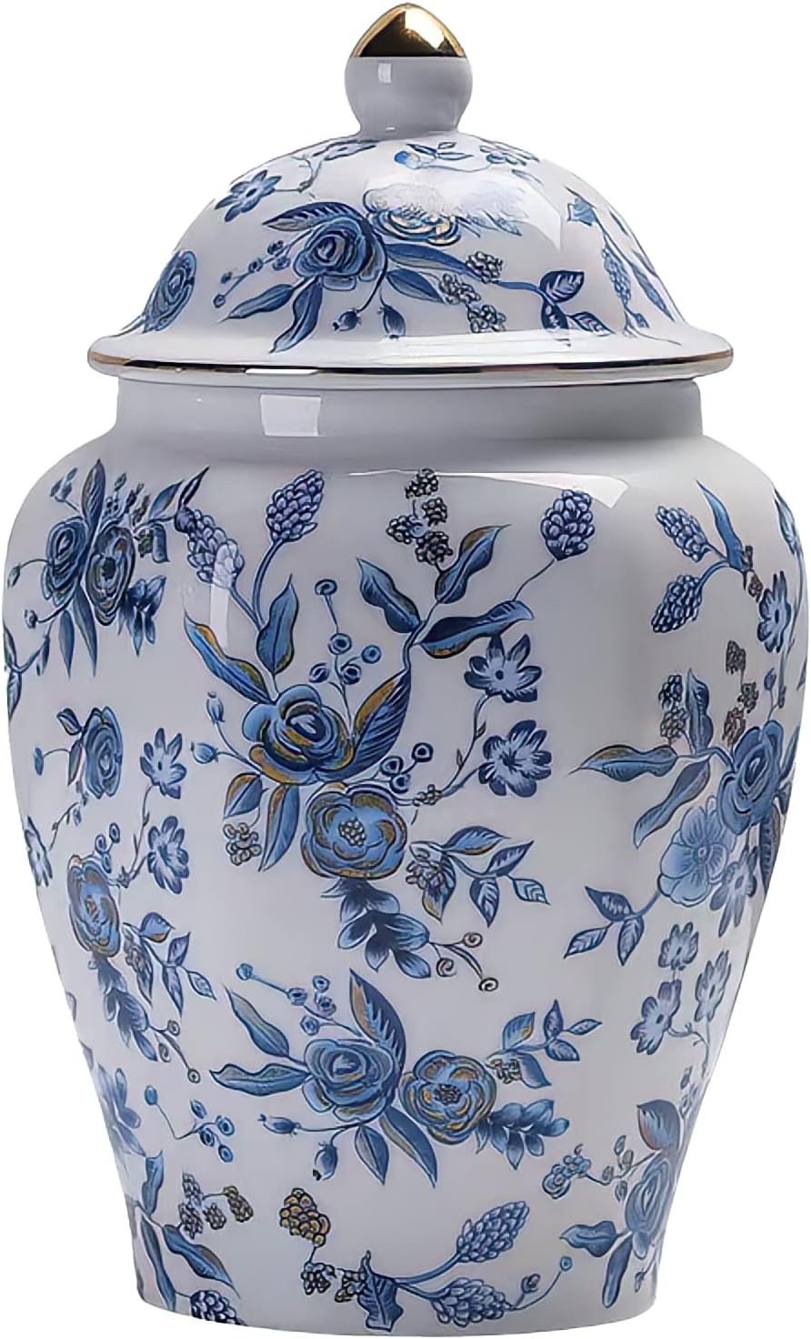 Rose Medium Urn for Female - Hold 45 Cubic inches Ceramic Keepsake Urn for Human Ashes, Blue Rose Decorative Urns for Women/Mom/Girl - Qnty 1