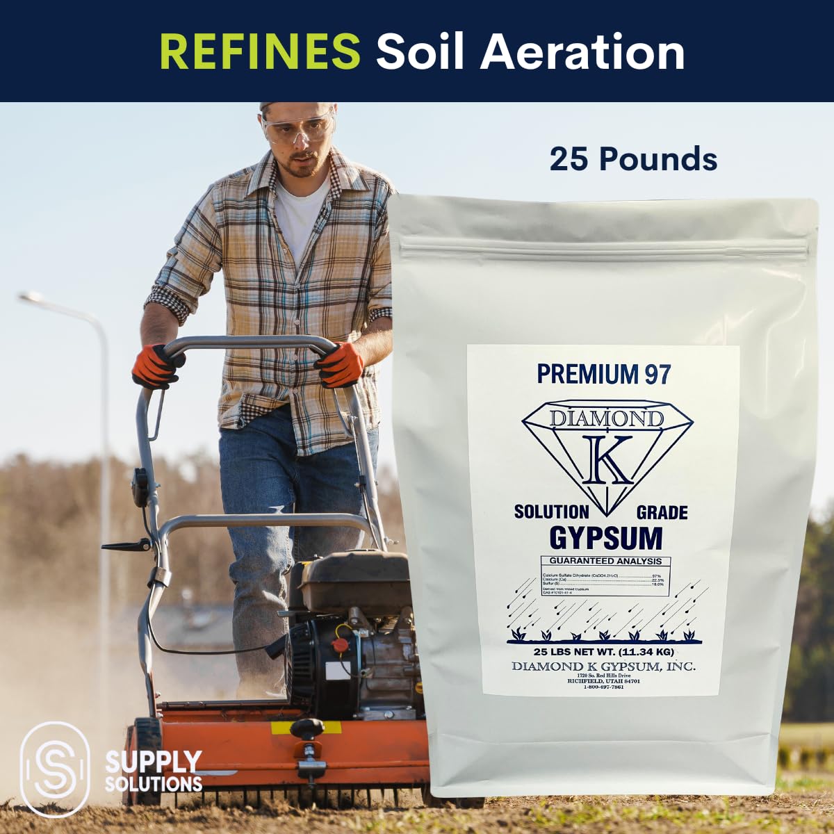 Supply Solutions Gypsum Powder - Purest and Soluble Houseplant Food Fertilizer for Indoor Plants, Outdoor, Lawn, Vegetables - Indoor Plant Nutrients, Improve Plant Growth (25 Pounds)