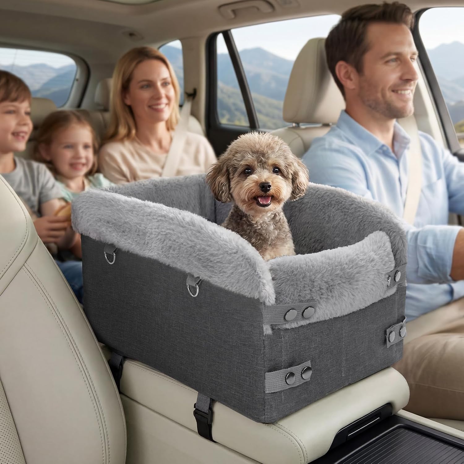 Small Dog Car Seat - Center Console Puppy Booster Seats (Dark Grey&Grey)