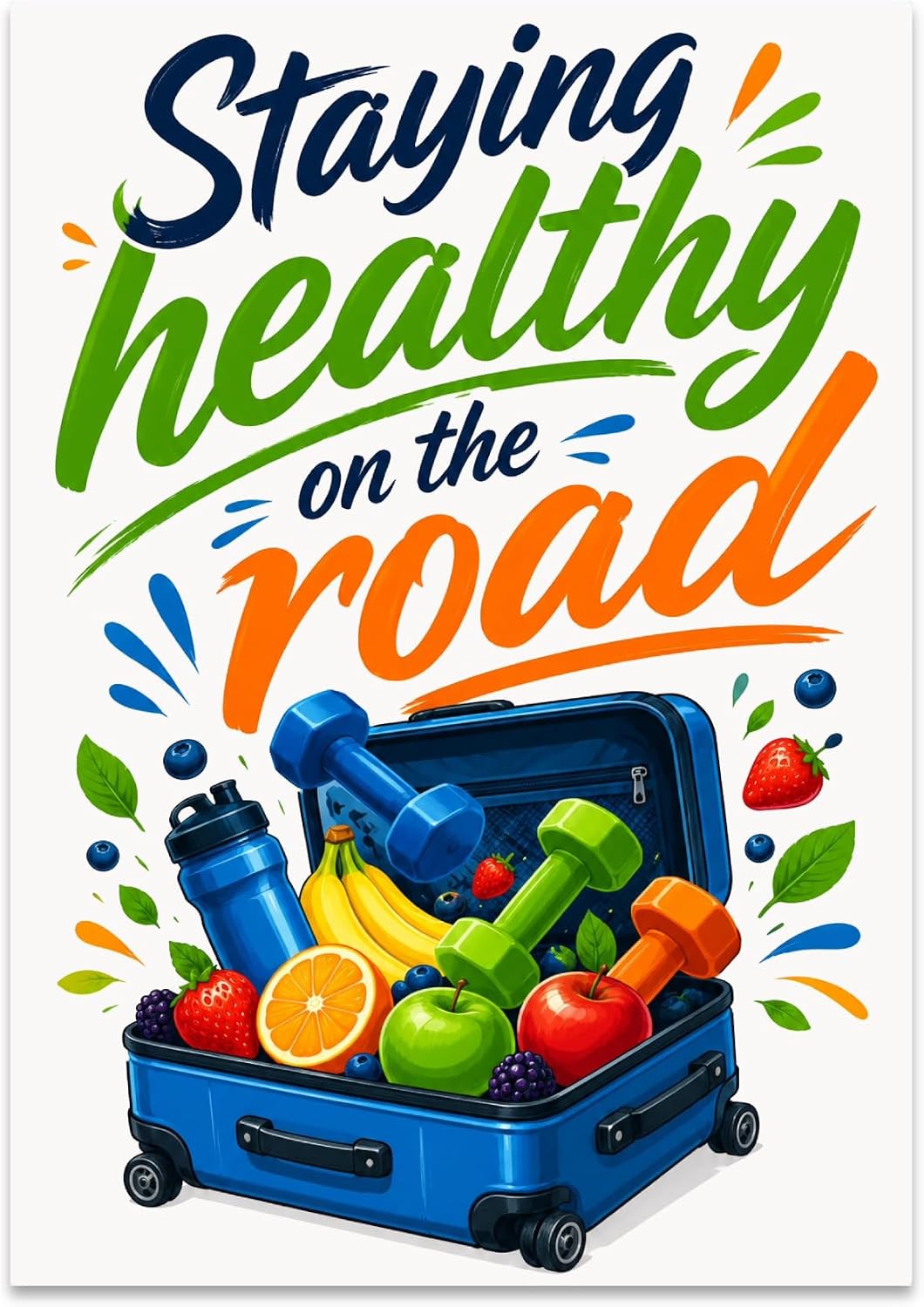 Active Travel Wall Decor Poster - Staying Healthy on the Road - 13x19