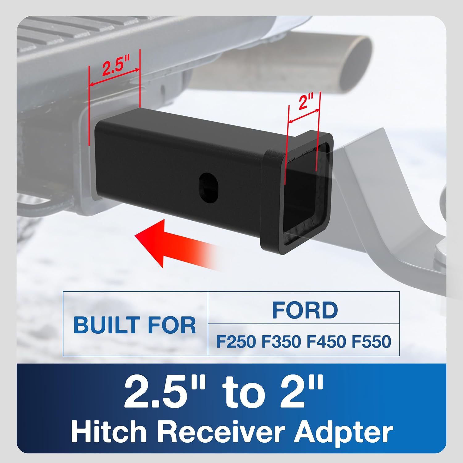 2.5 to 2 Inch Hitch Reducer for Ford F250 F350 F450 F550 2017-2025, 2-1/2 to 2" Trailer Hitch Receiver Adapter Sleeve, Precision Fit Factory OEM 2.5" Receiver