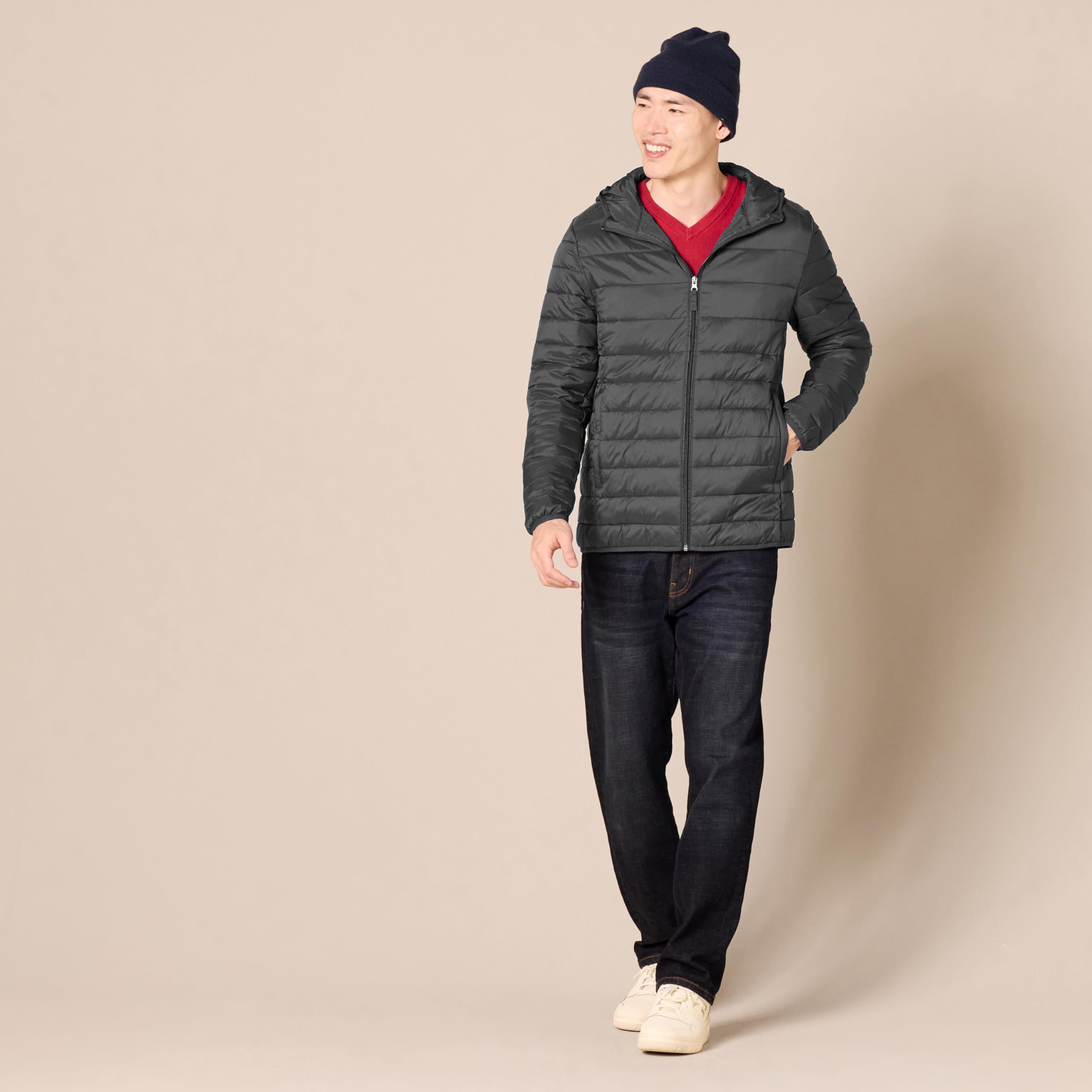 Amazon Essentials Homme Doudoune à Capuche Légère, Paquetable et Résistante à L’Eau