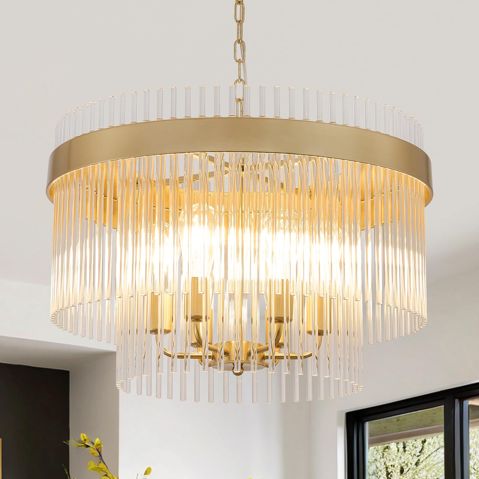 Dijiahua Modern Gold 23.6”Round Chandelier for Dining Room,6-Light Pendant Lights Kitchen…