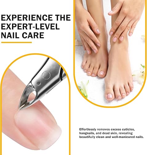 Miniatura 3 de BEZOX Cortadora de cutículas para uñas dignas de salón de belleza, recortadora profesional de media mandíbula (0.197 in) con mango de silicona para