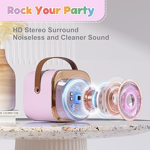 Miniatura 2 de FLUESTON Mini máquina de karaoke para niños y adultos, altavoz Bluetooth portátil con 2 micrófonos inalámbricos, regalos de cumpleaños, juguetes