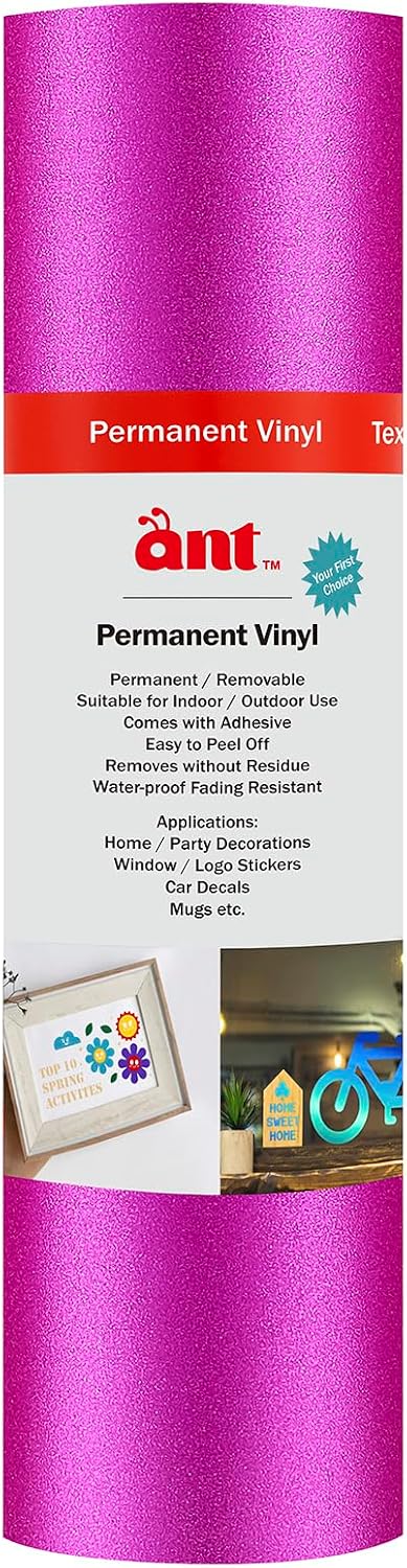 Ant PVP 9.5 inch Width Shimmer Glitter Smart Matless Vinyl 9.5inch x 20ft, Pink Compatible with Cricut Joy Xtra Create Decals Stickers & More All-Weather & Fade-Proof Ideal for Outdoor Use
