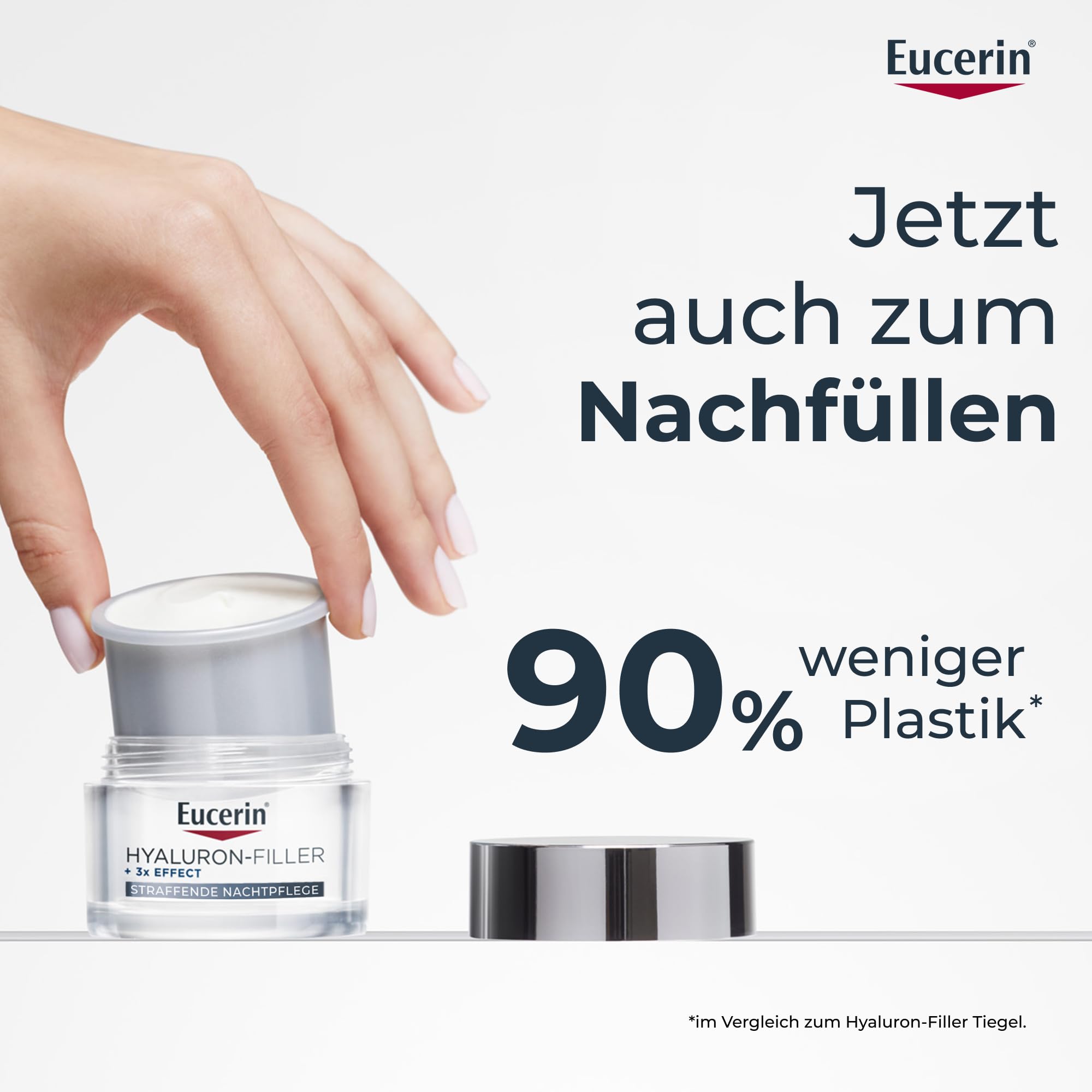 Eucerin Hyaluron-Filler + 3x Effect Nachtpflege Nachfüllkapsel 50 ml, straffende Gesichtscreme regeneriert die Haut über Nacht und mildert Falten, Anti Aging Creme mit Hyaluronsäure