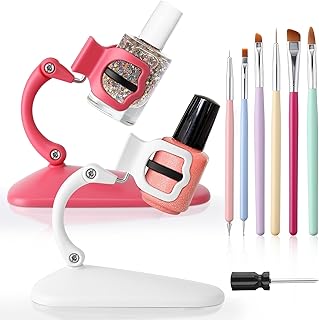 Enhon 2 Pack Nail Polish Holder Stand with 6 Nail Art Brushes, Tilted Fingernail Polish Bottle Holder, Adjustable Angle And Anti-Spill, Fingernail Art Accessories Tools Includes Cross Screwdriver