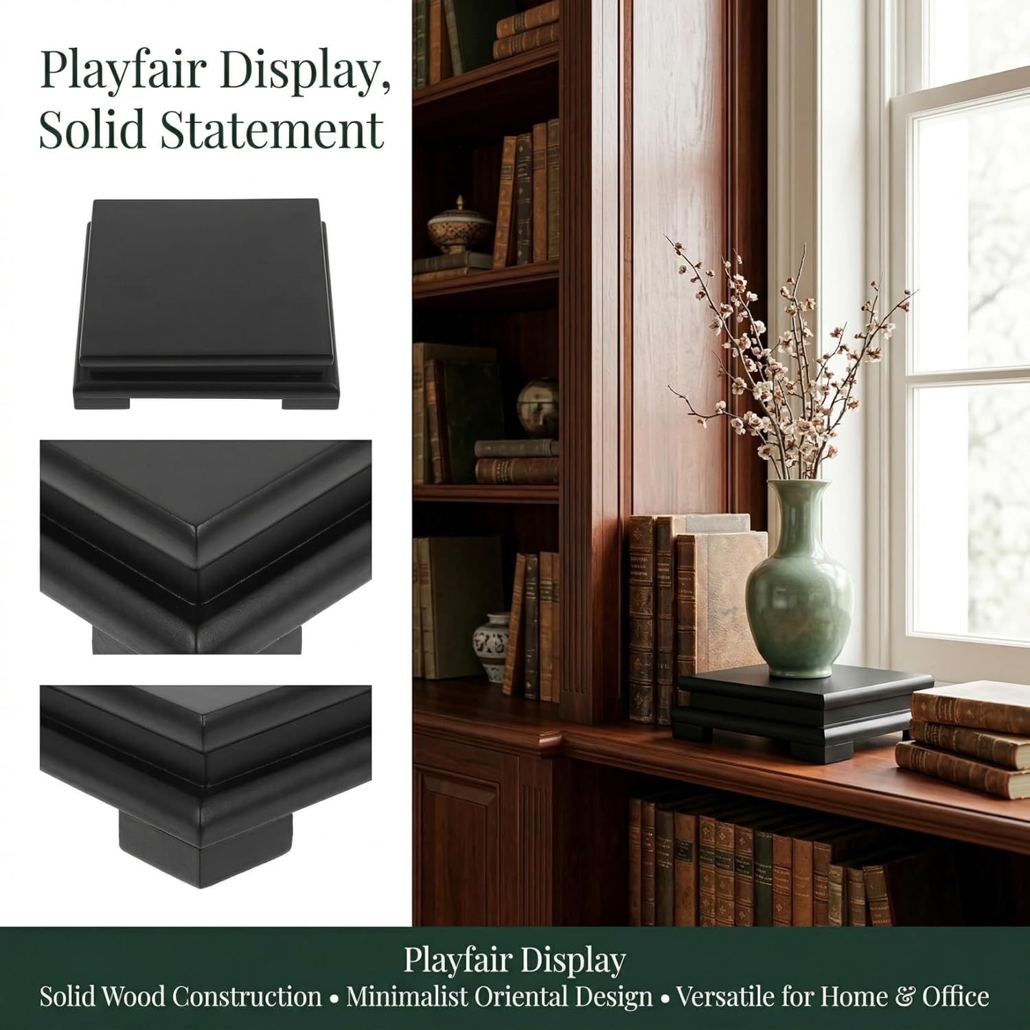 POPETPOP Chinese Plant Stand Oriental Furniture Wooden Display Base Square Pedestal Vase Base Table Lamp Teapot Base for Buddha Statue Aquarium Fishbowl Plant Stool