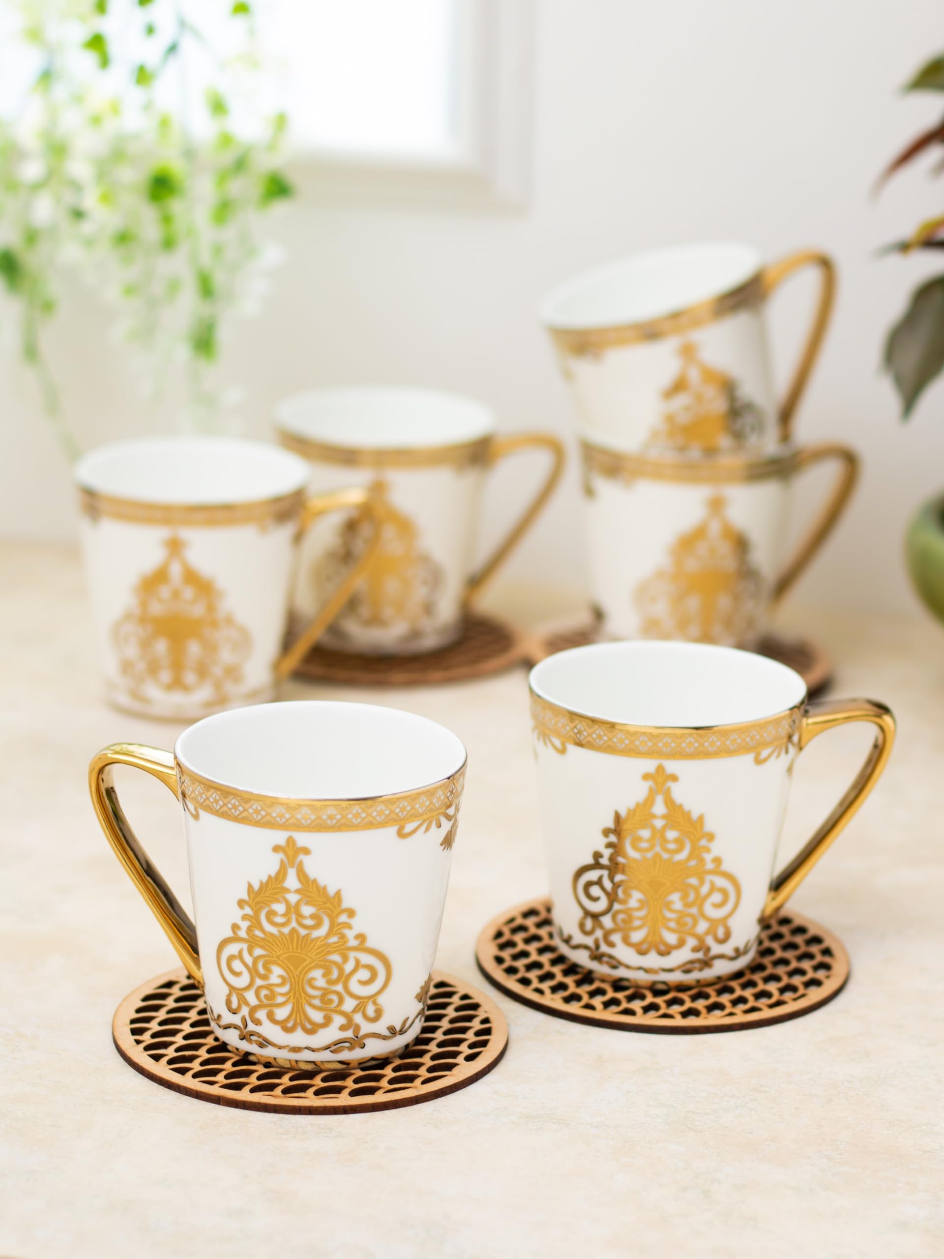 Clay Craft Fine Ceramic Gold Printed Tea/Coffee Cup Set of 6-200