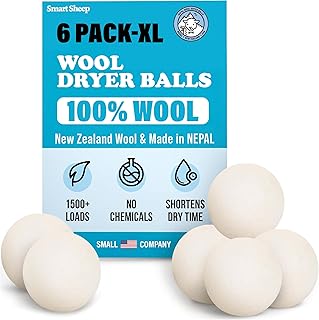 Smart Sheep Wool Dryer Balls - 6-Pack - XL Premium Natural Fabric Softener Award-Winning - Wool Balls Replaces Dryer Sheets - Wool Balls for Dryer - Laundry Balls for Dryer