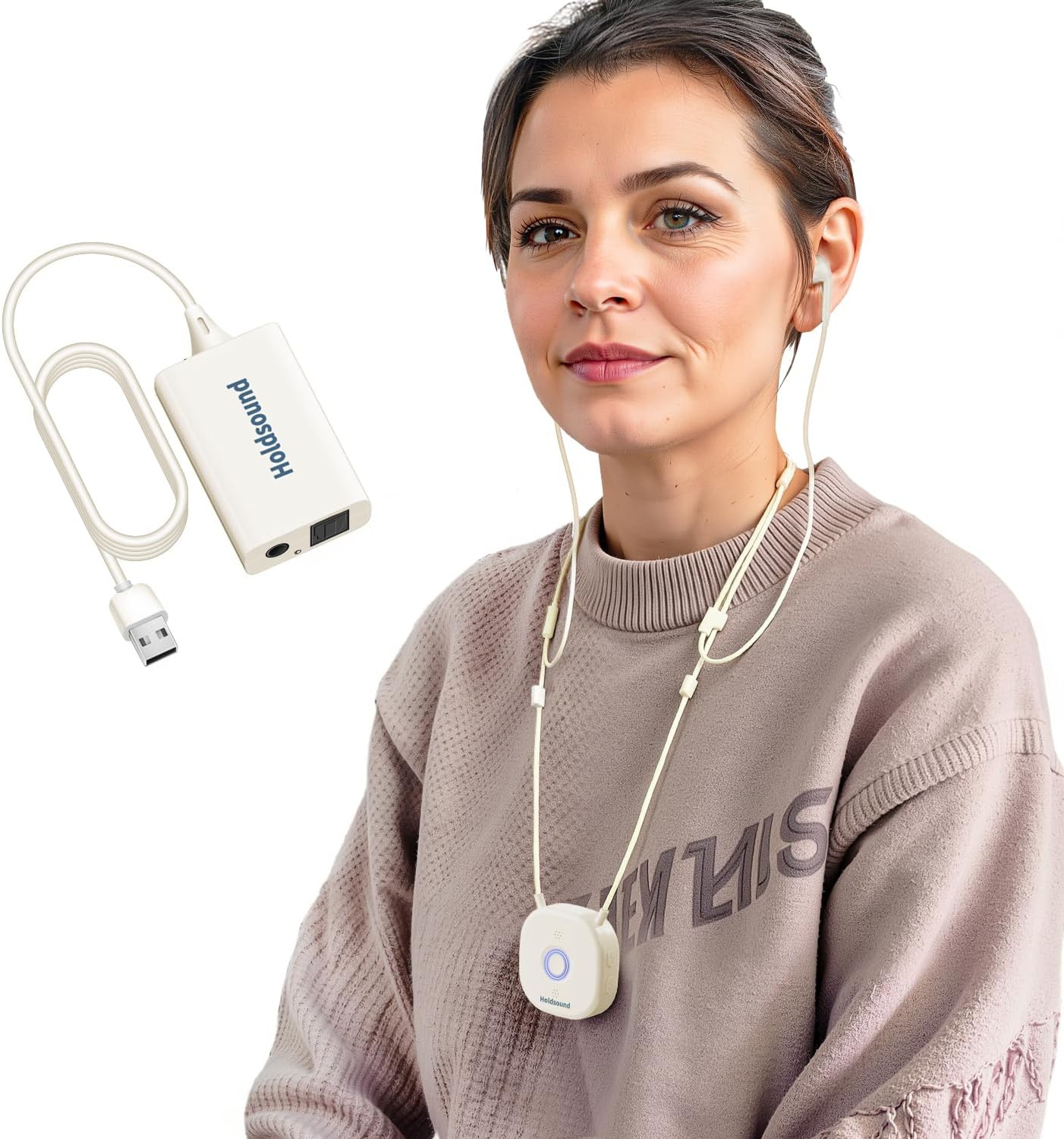 Holdsound TV Headphones Wireless for Seniors, Neckband Wireless Headphones for TV with USB Transmitter, 15hrs Playtime, No Audio Delay, Enhanced Volume, Cream