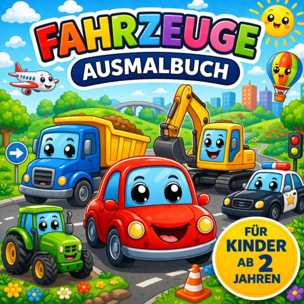 Meine ersten Fahrzeuge zum Ausmalen: Meine ersten Fahrzeuge zum Ausmalen: Von Feuerwehrauto, Polizeiauto und Bagger bis hin zu Traktor, Zug, Flugzeug und Rakete (Meine Ausmalbilder)