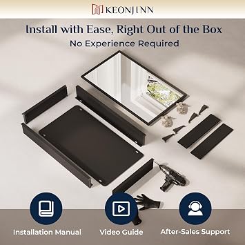 Keonjinn Black Medicine Cabinet Mirror 36 x 24, Assembly Needed, Mirrored Medicine Cabinets for Bathroom, Bevel-Edged Frame, Stepless Adjustable Shelves, Wall-Mounted or Recessed, Tempered Glass