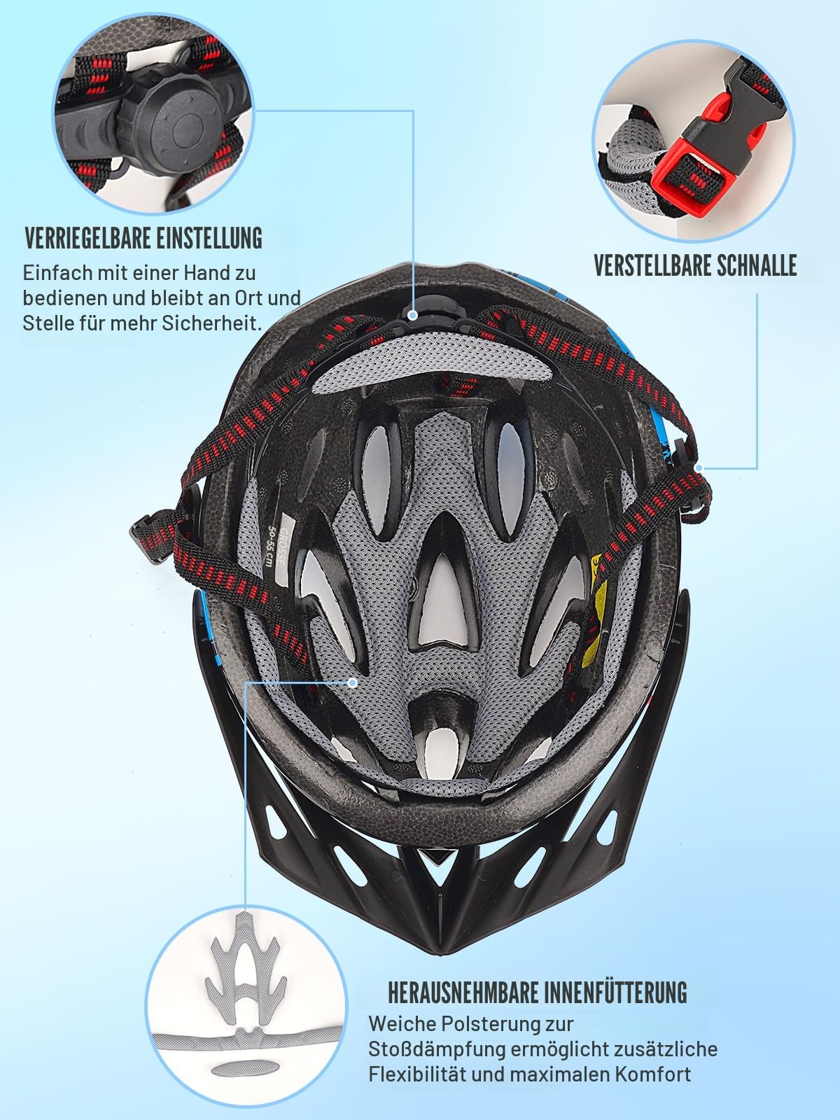 Fahrradhelm Kinder, Verstellbarer Kinderhelm für Jungen und Mädchen im Alter von 3–15 Jahren, Multisport-Kinderhelm (50–59cm), Sicherheitshelm für Fahrrad, Roller, Skating