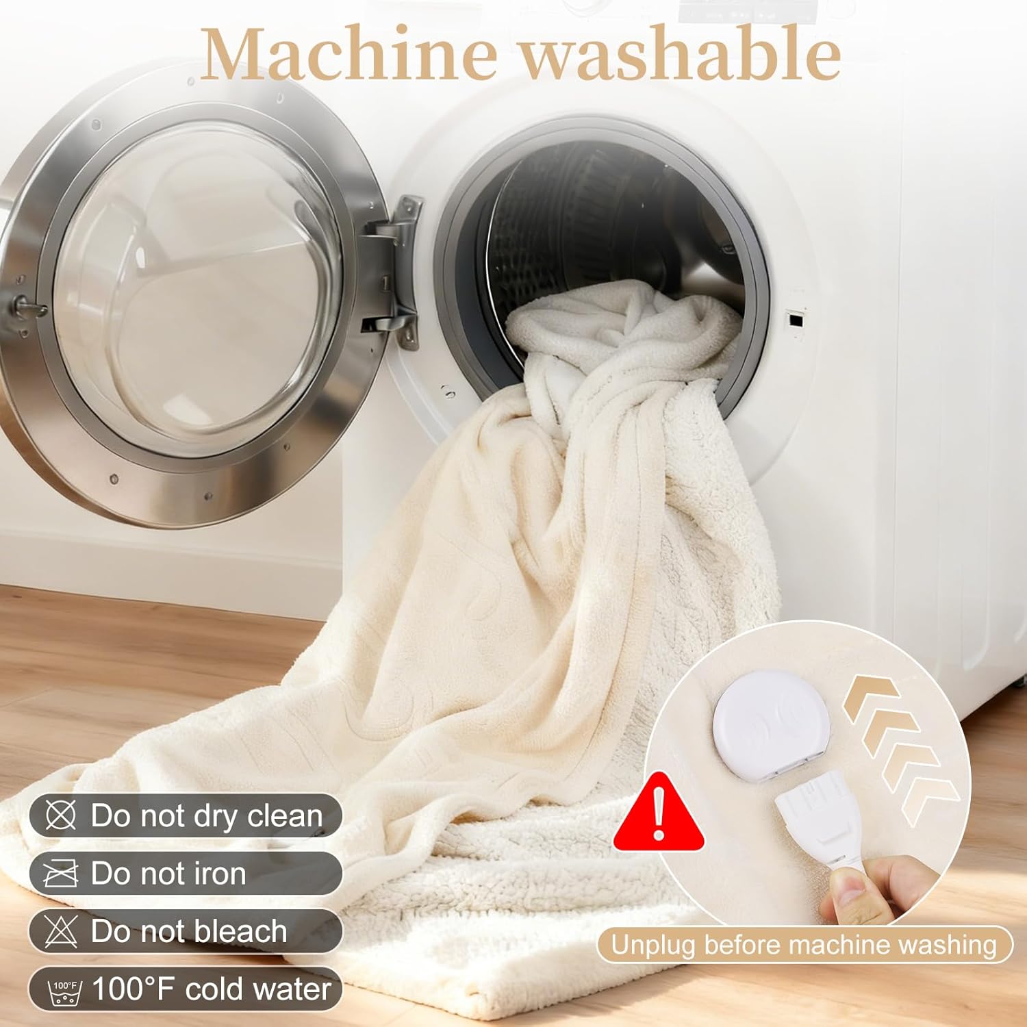 Electric Heated Throw Blanket 50" x 60", Soft Plush Flannel & Sherpa Electric Blanket with 8 Heat Settings, 1-12H Auto-Off, Fast & Even Heating, Machine Washable, Ideal for Home & Office, Beige - Image 7