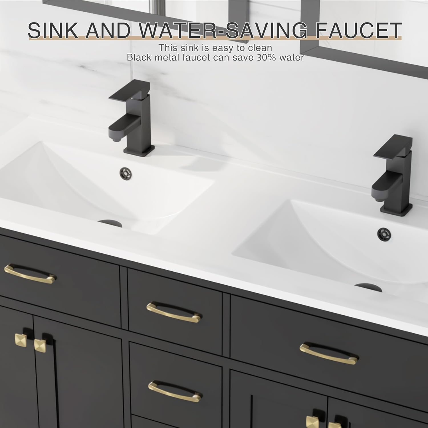 LUCKWIND 48" Painted Modern Bathroom Storage Cabinet with Sink, Include Faucet Without Mirror, Black-1