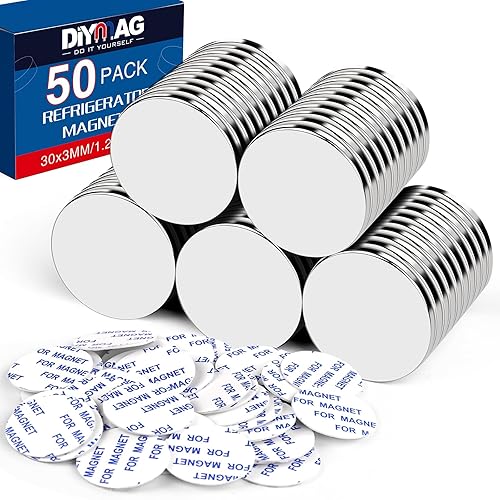 Miniatura 14 de DIYMAG Paquete de 12 imanes fuertes con adhesivo de doble cara, 1.26 x 0.12 pulgadas, redondo, permanente, potente, disco de neodimio, imán