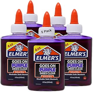 Elmer’s Disappearing Liquid School Glue | Purple Color, Dries Clear, for Kids Arts and Crafts | 4 oz (5 Pack)