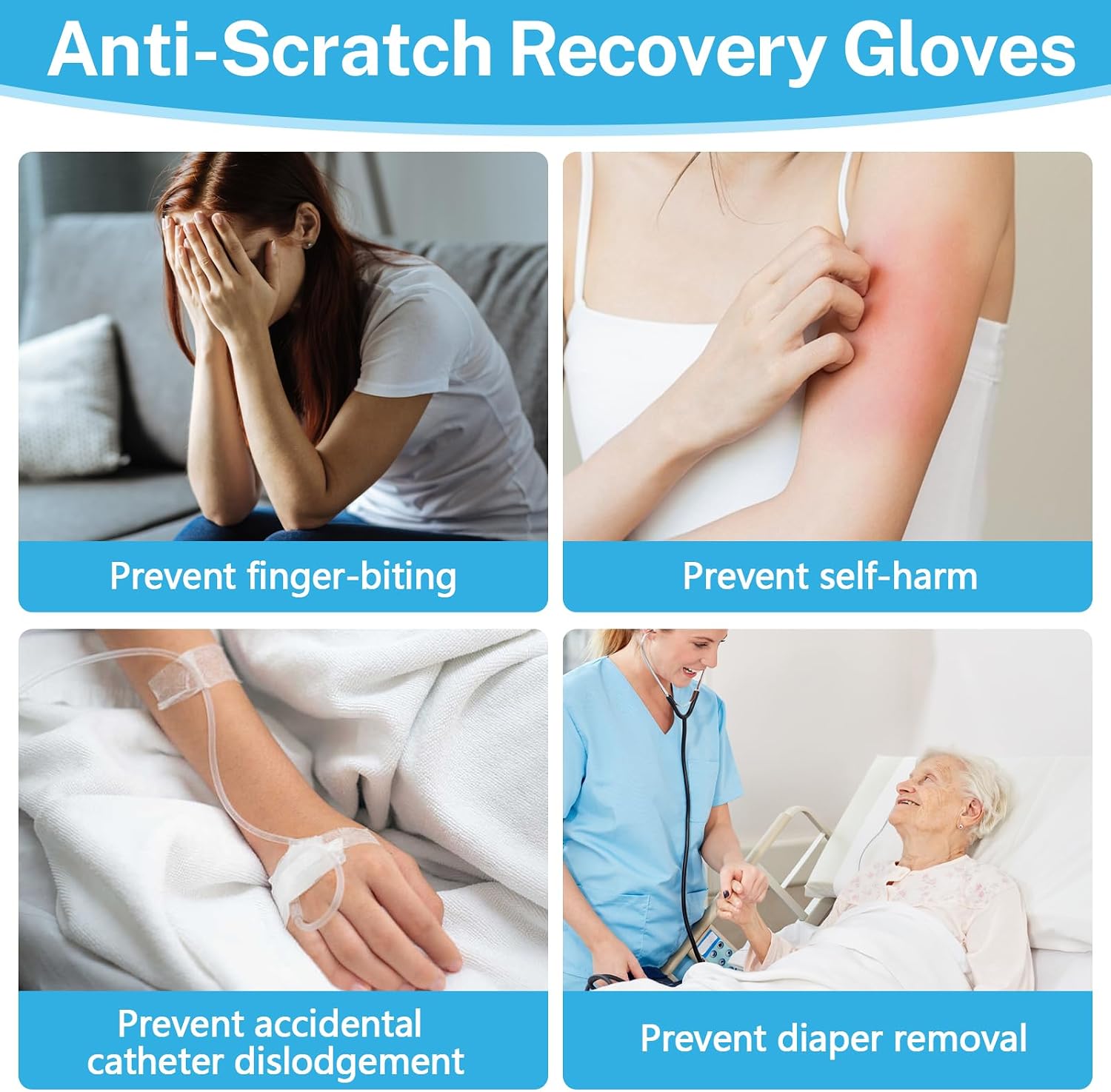 Soft Single-Layer Safety Gloves for Adults, Secure Magic Tape Fastening, Comfortable and Unobtrusive, Blue, 2Pcs