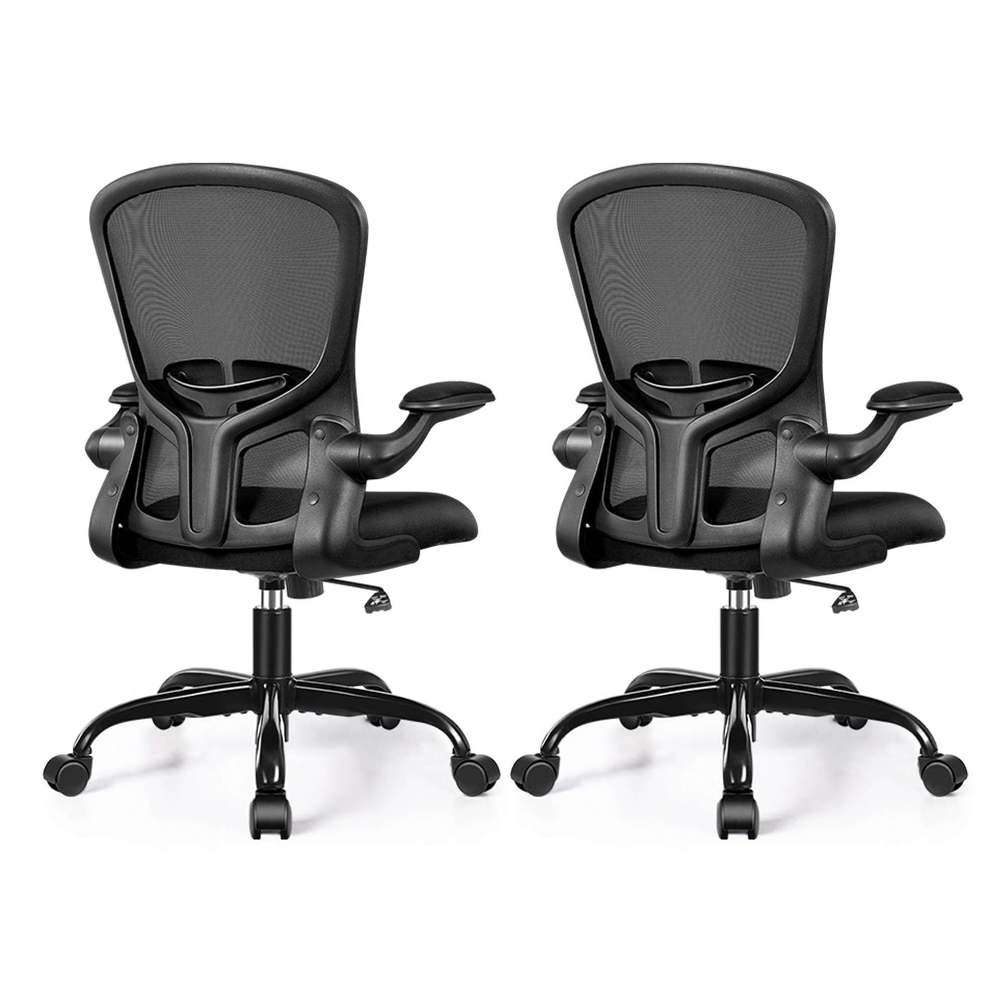FelixKing Office Desk Chairs, Ergonomic PC Desk Chair with Wheels, Adjustable Lumbar Support and Height, Swivel Computer Chair with Flip-up Armrests, Ergo Mesh Backrest for Working (Black, Pack of 2)