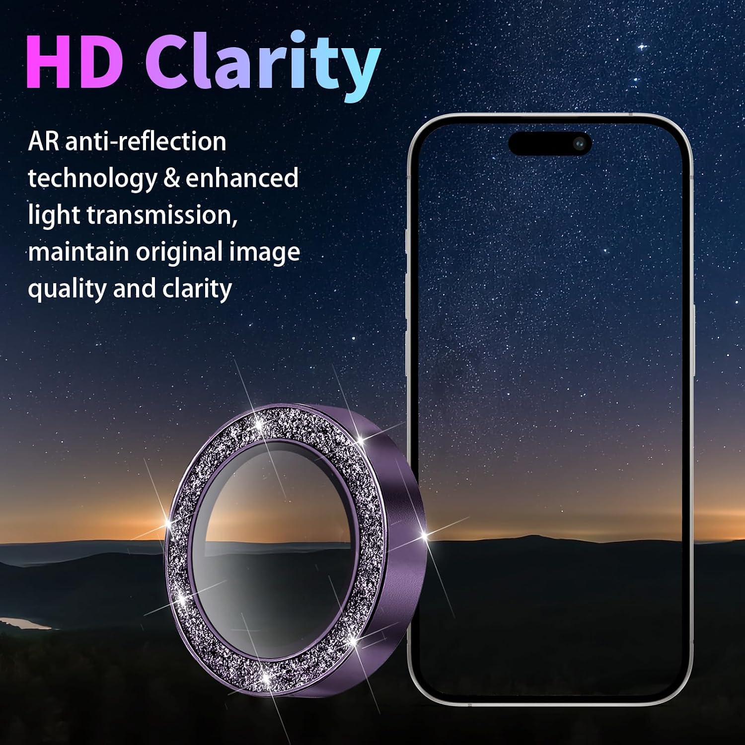 Camera Protector for iPhone 17 Pro/17 Pro Max, Glitter Deep Purple