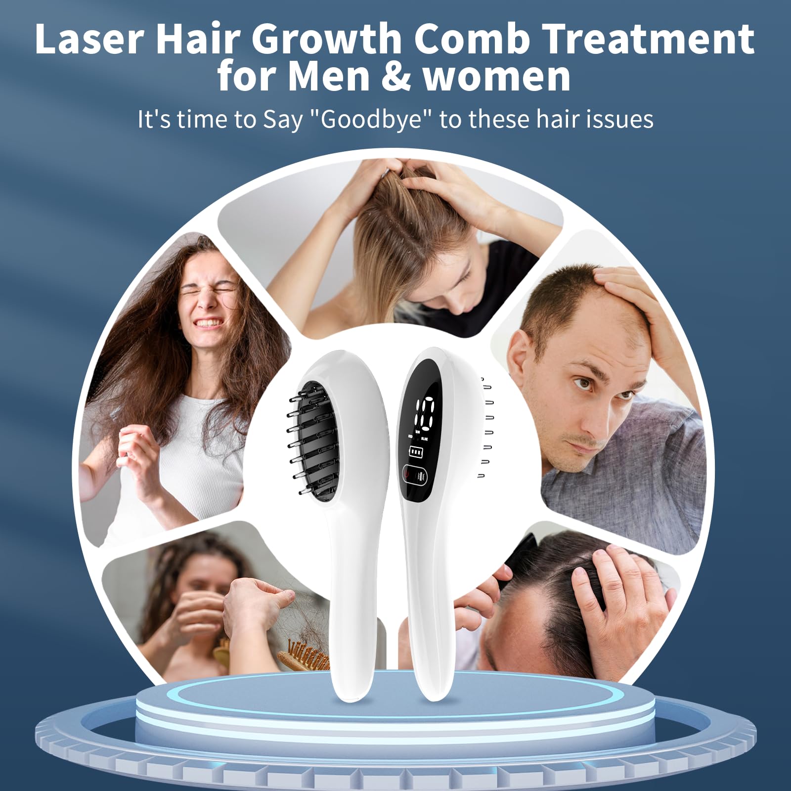 iKeener Pettine Laser Crescita Capelli,Luce Rossa e Blu Eliminare Perdita Capelli,Terapia Luce Rossa L'attivazione Follicolo Pilifero,Restauro Capelli,Portatile,USB Ricaricabile,21 Sonda Massaggio
