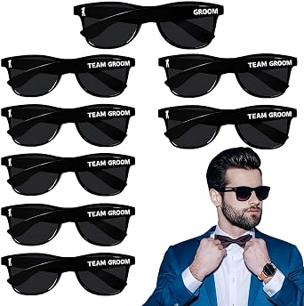 Bachelor Party Sunglasses - Set of (1) Groom & (7) Team Groom Black Sun Glasses | Groomsmen Sunglasses Bridal Party Ideas Groomsman Gift for Wedding Party Gifts Squad Favors for Men Proposal Supply