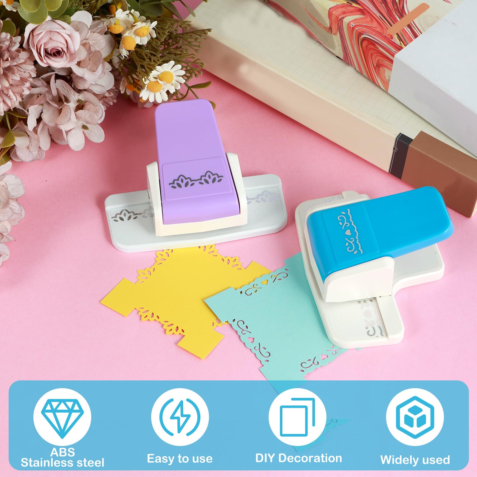 KTZCTPCA 2Pcs Border Punch, Paper Craft Puncher With Delicate Punch Pattern Edge, Ideal for Scrapbooking, Journaling, Card Making, Printmaking and More