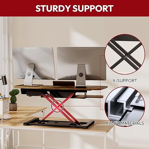 Miniatura 5 de SANODESK Convertidor de escritorio de pie con motor eléctrico de 35 pulgadas de altura, elevador de escritorio ajustable para oficina, hogar,