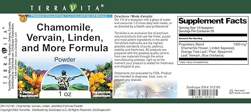 Miniatura 3 de Terravita Fórmula calmante en polvo - Manzanilla, Vervaina, tilo y más (1 oz, ZIN 512193)