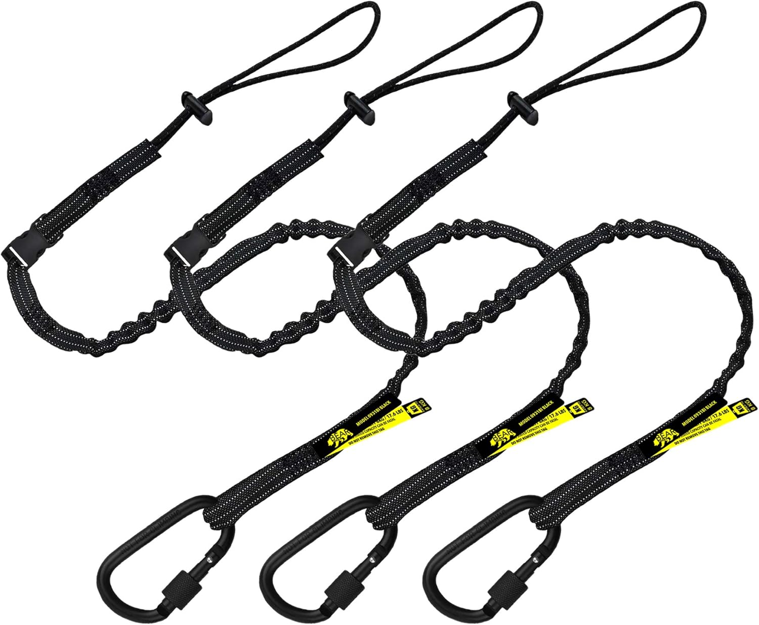 BearTOOLS Interchangeable Quick Switch Tool Safety Lanyard – 3 in 1 - Safety Fall Protection – Aluminium Screw Lock – Twin Locking Attachments - Ultra-Sturdy (Black 3PK)